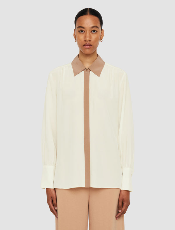 Joseph Evora Silk Crepe De Chine Colour Block Blouse Ivory/Blusher