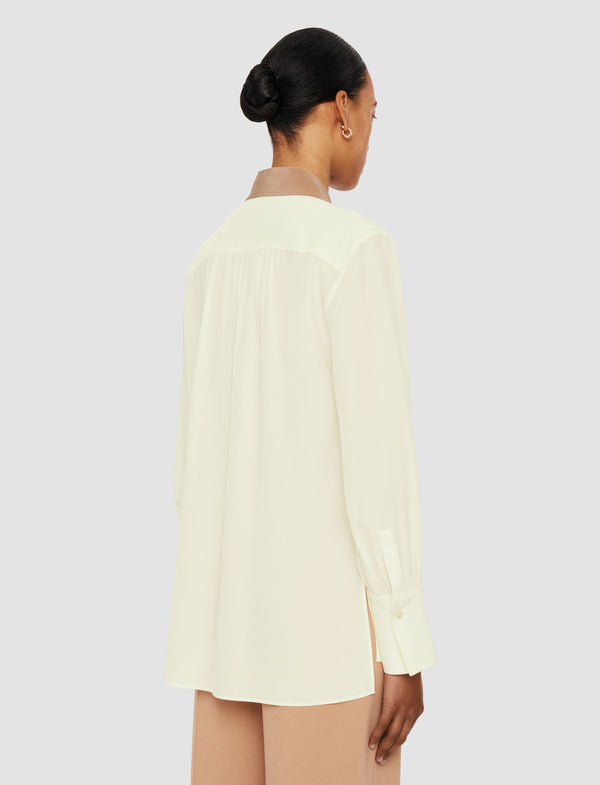 Joseph Evora Silk Crepe De Chine Colour Block Blouse Ivory/Blusher