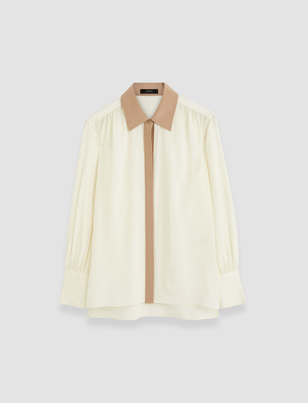joseph Evora Silk Crepe de Chine Colour Block Blouse Ivory/Blusher