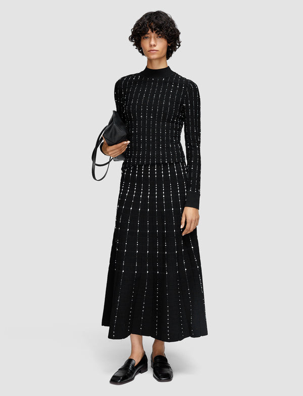 Joseph Fragmented Stripes Mock Neck Top Black/Ivory