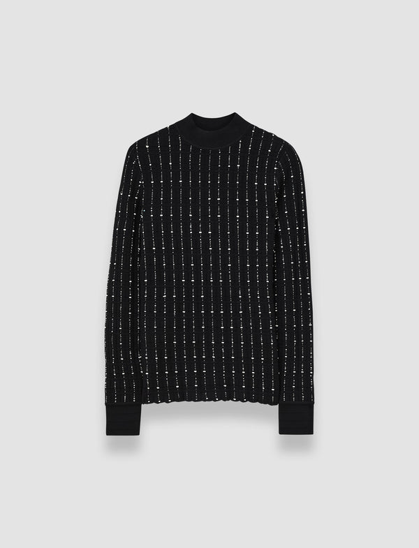 joseph Fragmented Stripes Mock Neck Top Black/Ivory