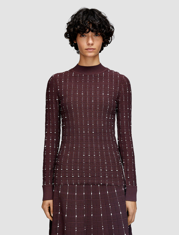 Joseph Fragmented Stripes Mock Neck Top Maraschino/Ivory