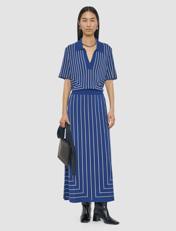 Joseph Geometric Jacquard Silk Blend Skirt Cobalt/Affogato