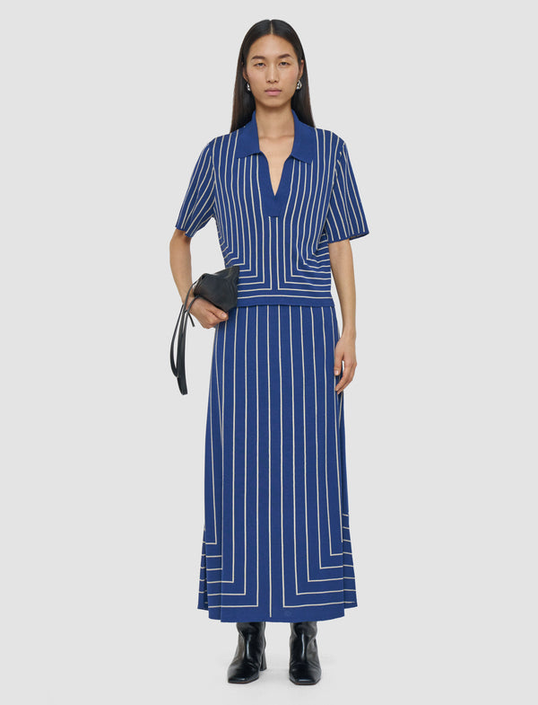 Joseph Geometric Jacquard Silk Blend Top Cobalt/Affogato