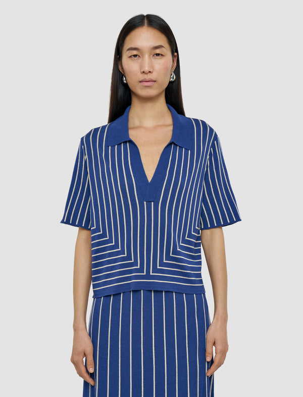 Joseph Geometric Jacquard Silk Blend Top Cobalt/Affogato