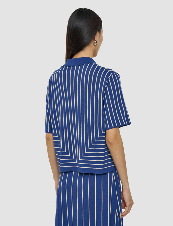 Joseph Geometric Jacquard Silk Blend Top Cobalt/Affogato