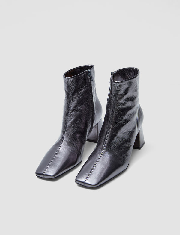 Joseph Heeled Metallic Leather Ankle Boots Anthracite