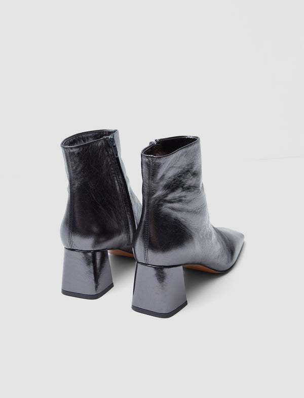 Joseph Heeled Metallic Leather Ankle Boots Anthracite