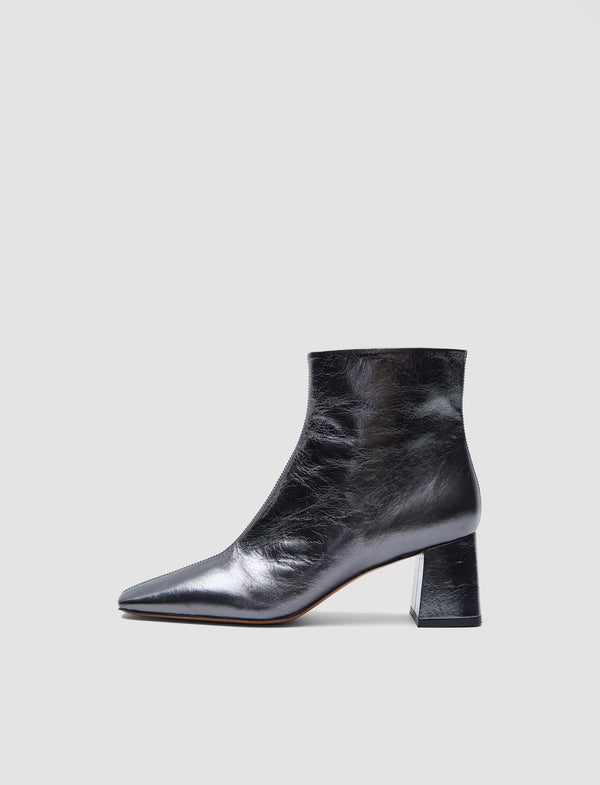 joseph Heeled Metallic Leather Ankle Boots Anthracite