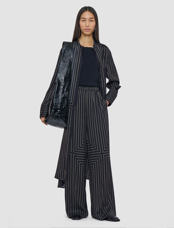 Joseph Hulin Geometric Print Silk Trousers Black/Affogato