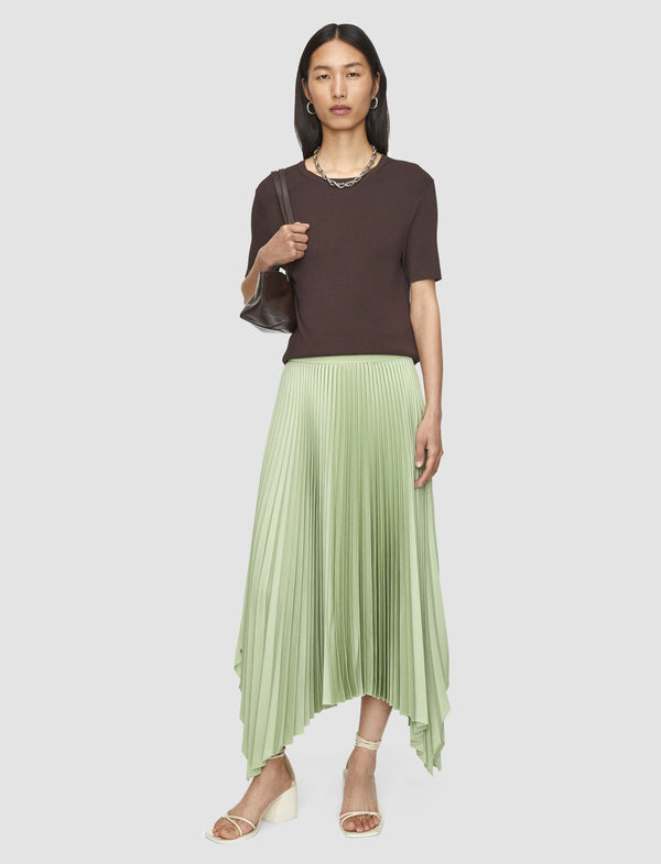 Joseph Ade Knit Weave Plissé Skirt Matcha
