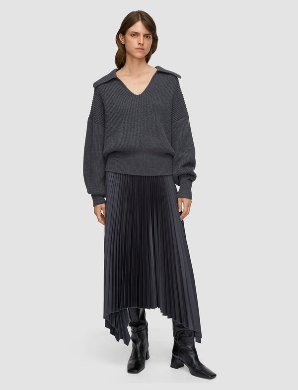 Joseph Ade Knit Weave Plissé Skirt Smoke