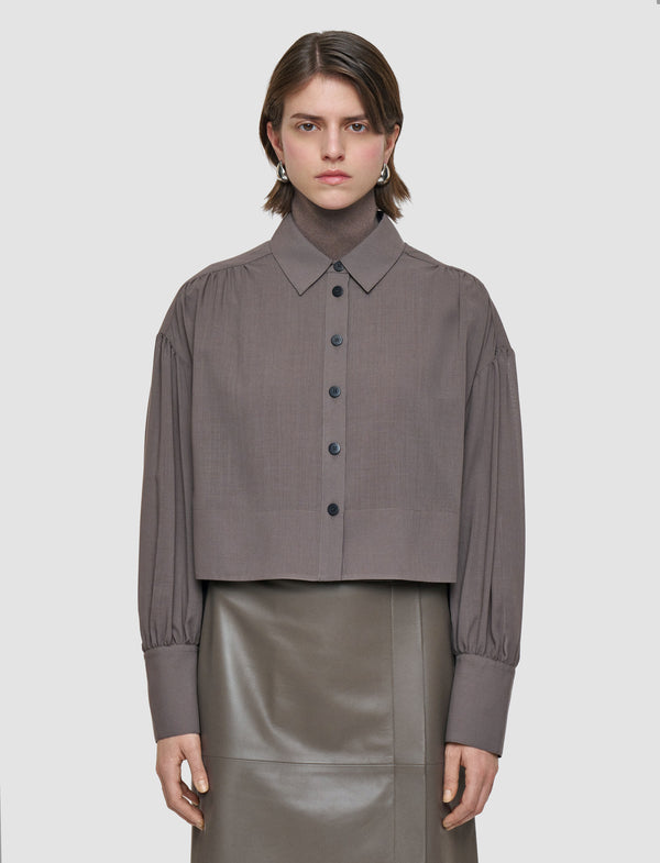Joseph Anais Sheer Fine Wool Blouse Mushroom