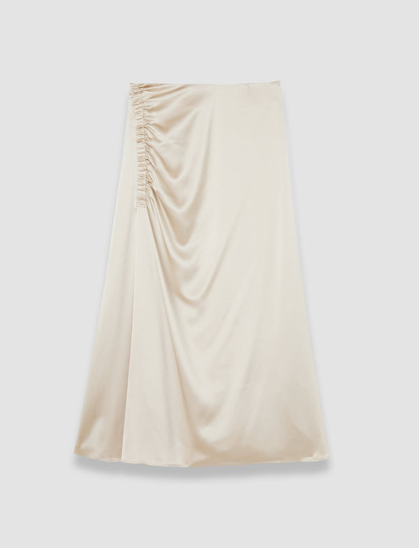 joseph Andrea Ruched Silk Satin Skirt Quail