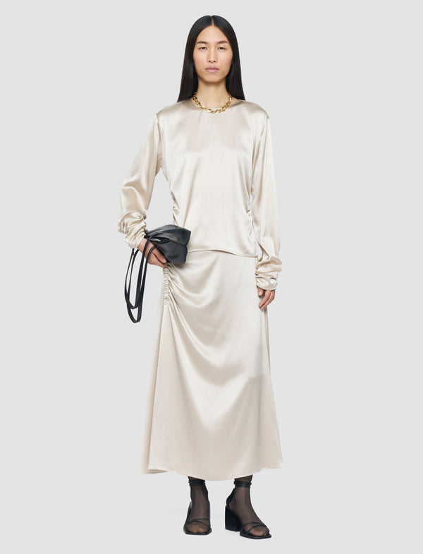 Joseph Anna Ruched Silk Satin Blouse Quail