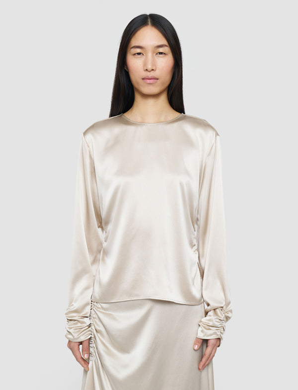 Joseph Anna Ruched Silk Satin Blouse Quail