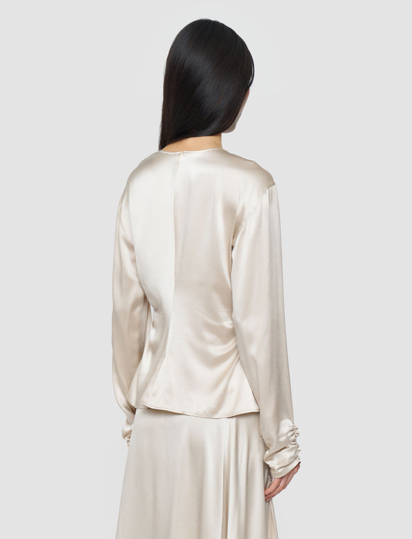 Joseph Anna Ruched Silk Satin Blouse Quail