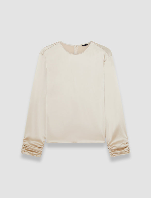 joseph Anna Ruched Silk Satin Blouse Quail