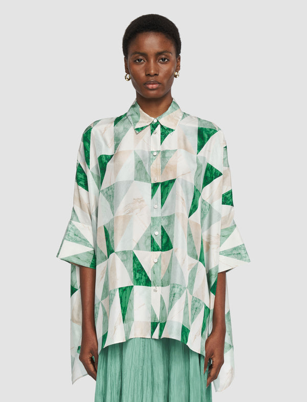 Joseph Arcole Marble Print Silk Shirt Lagoon Combo