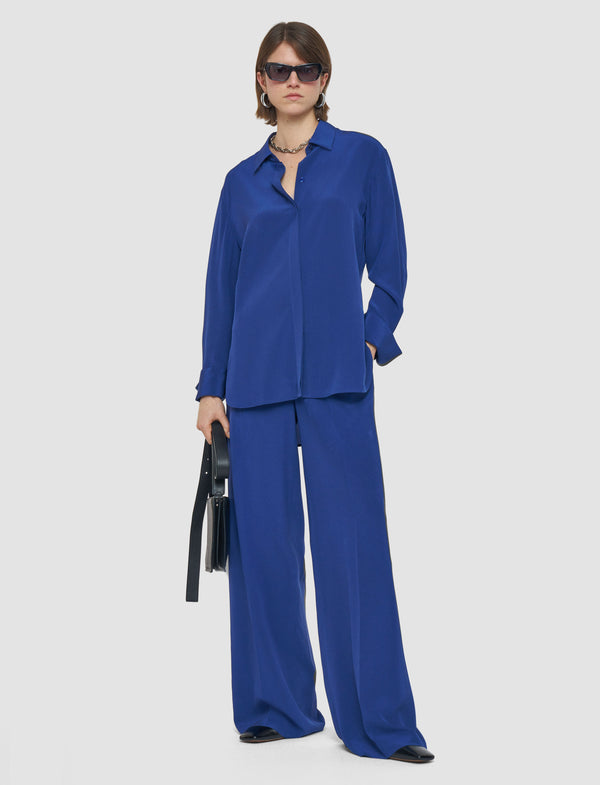 Joseph Bold Crepe De Soie Silk Blouse Cobalt