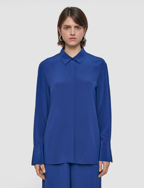 Joseph Bold Crepe De Soie Silk Blouse Cobalt