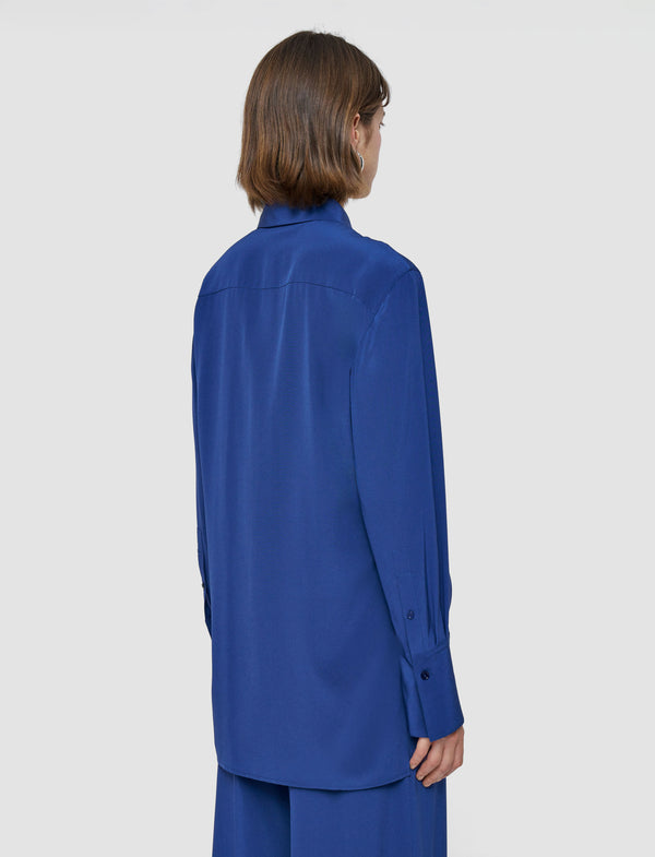 Joseph Bold Crepe De Soie Silk Blouse Cobalt