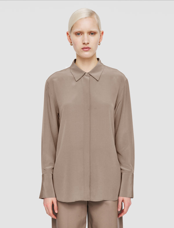 Joseph Bold Crepe De Soie Silk Blouse Escargot