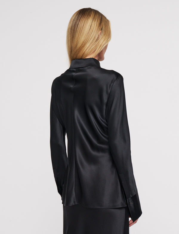 Joseph Brunel Silk Satin Blouse Black