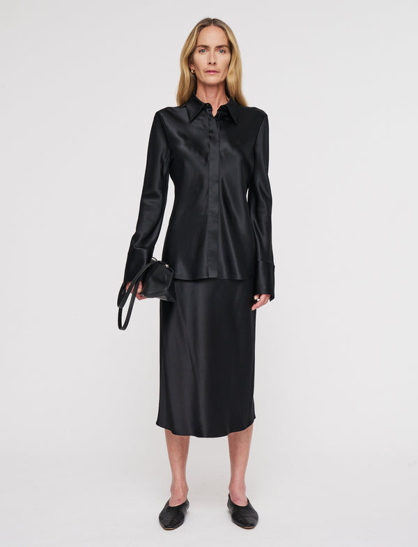 joseph Brunel Silk Satin Blouse Black