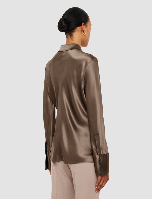 Joseph Brunel Silk Satin Blouse Escargot