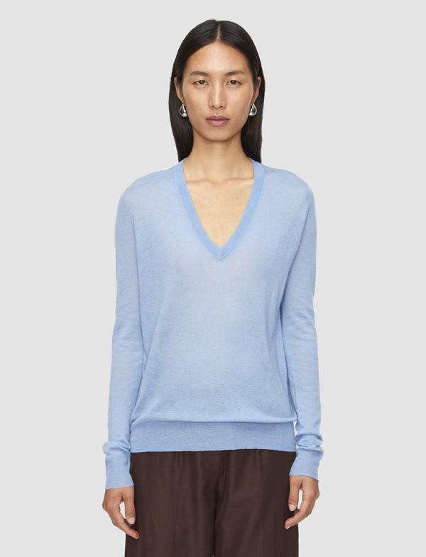 Joseph Cashair V Neck Jumper Faded Sky