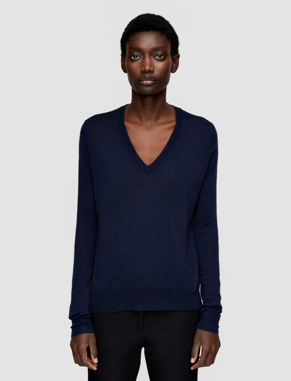 Joseph Cashair V Neck Jumper Navy