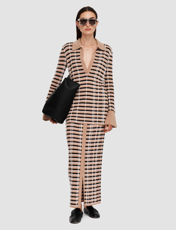 Joseph Check Wool Silk Polo Top Blusher Combo