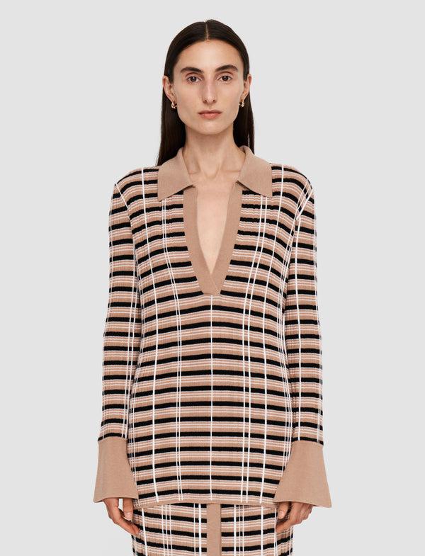 Joseph Check Wool Silk Polo Top Blusher Combo