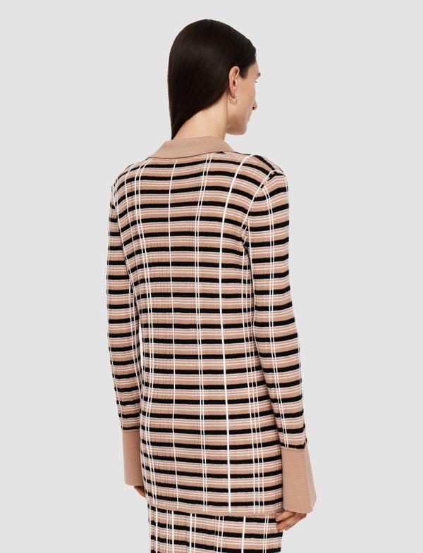 Joseph Check Wool Silk Polo Top Blusher Combo