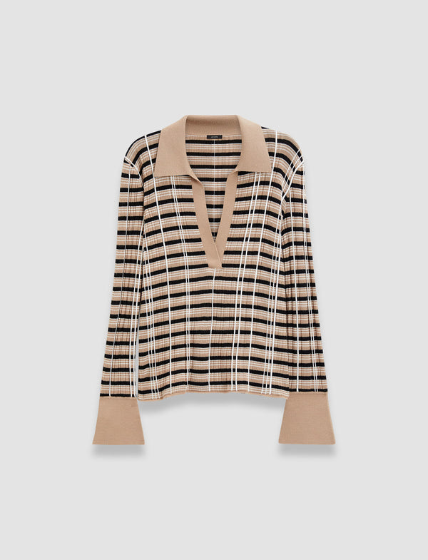 joseph Check Wool Silk Polo Top Blusher Combo