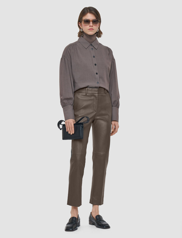 Joseph Coleman Leather Stretch Trousers Mushroom