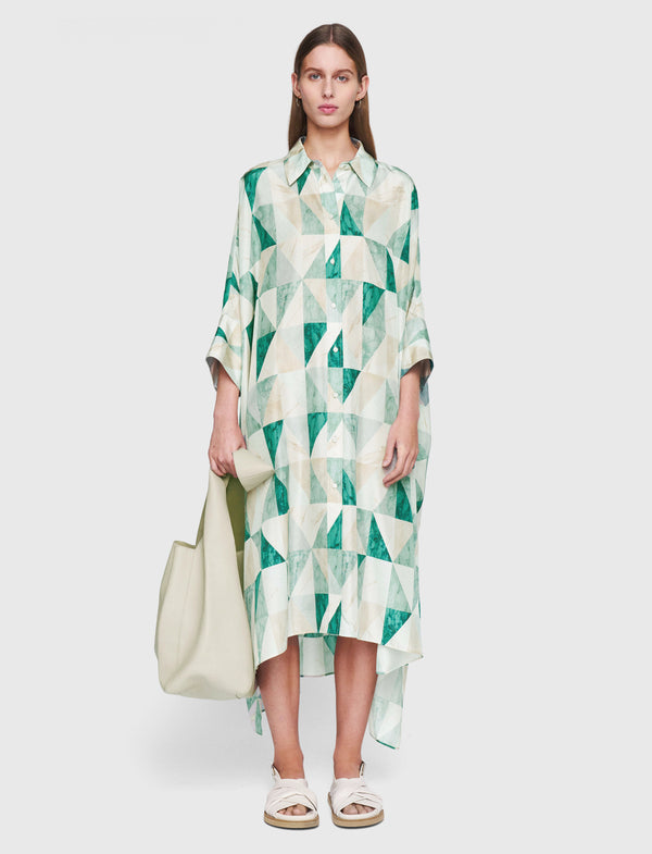 Joseph Dania Marble Print Silk Dress Lagoon Combo