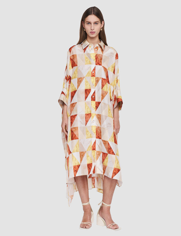 Joseph Dania Marble Print Silk Dress Sundown Combo
