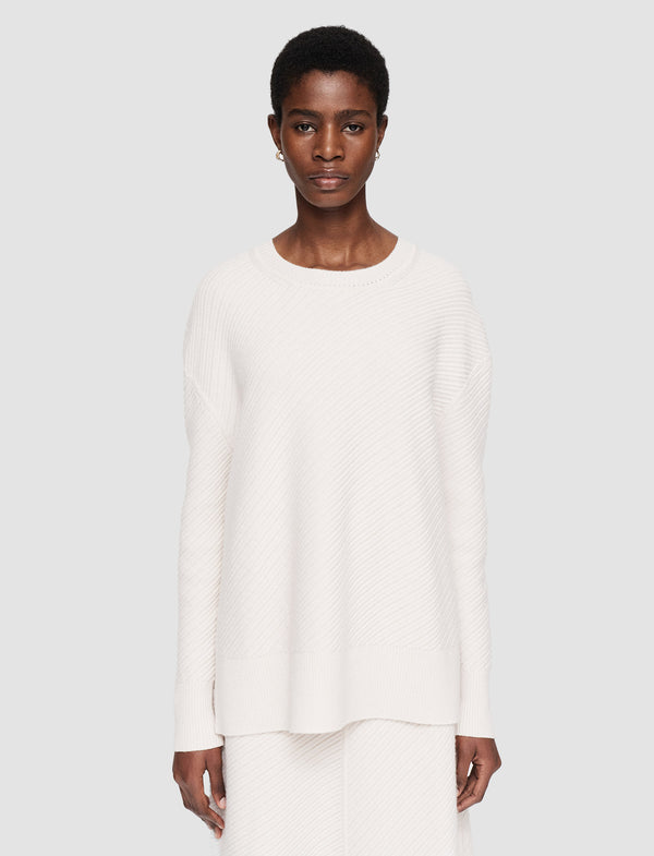 Joseph Diagonal Knit Round Neck Jumper Ivory