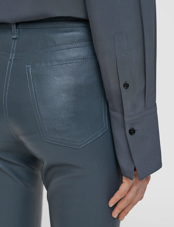 Joseph Duke Leather Stretch Trousers Smoke