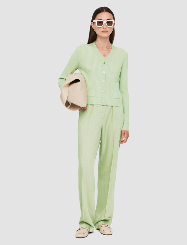 Joseph Fine Merino Rib Cardigan Matcha