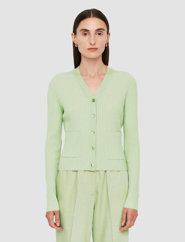 Joseph Fine Merino Rib Cardigan Matcha
