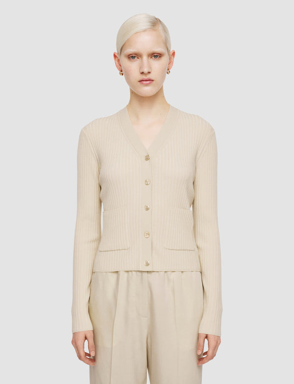 Joseph Fine Merino Rib Cardigan Quail