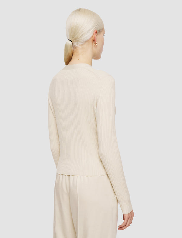 Joseph Fine Merino Rib Cardigan Quail