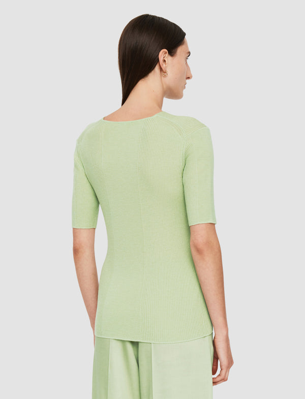 Joseph Fine Merino Rib V Neck Top Matcha