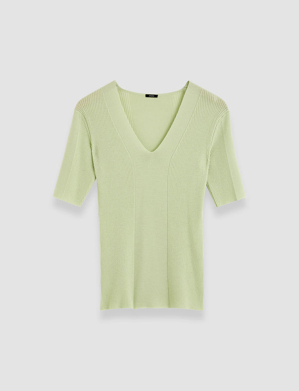 joseph Fine Merino Rib V Neck Top Matcha