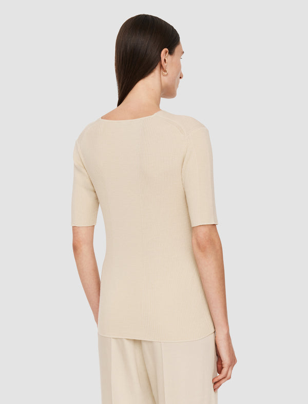 Joseph Fine Merino Rib V Neck Top Quail