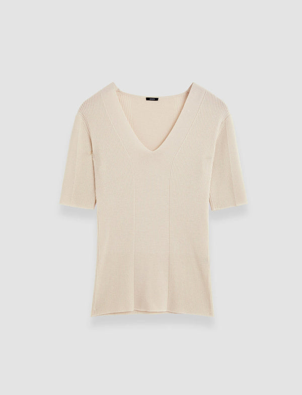 joseph Fine Merino Rib V Neck Top Quail
