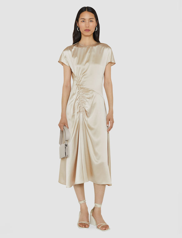 Joseph Geegee Ruched Silk Satin Dress Quail